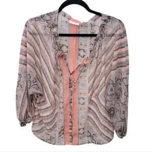 NWOT New York & Company Semi Sheer Boho Paisley Blouse - Pink